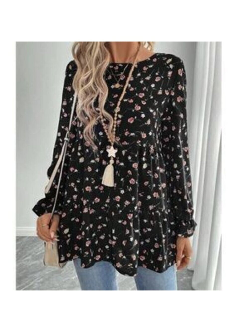 Maternity Floral Print Round Neck Long Sleeve Blouse - Picture 2 of 5